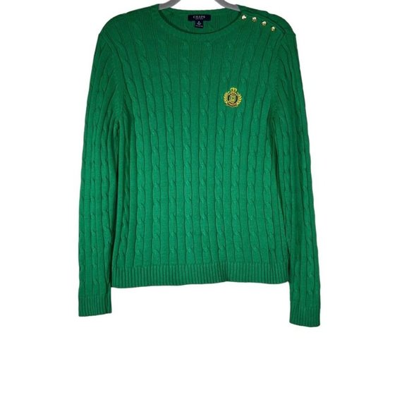 Chaps Sweaters - Chaps Ralph Lauren Cable Knit Sweater Small Green Embroidered Logo Preppy